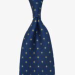 Shibumi Firenze mėlynas šilkinis kaklaraištis su geltonų gėlių raštu