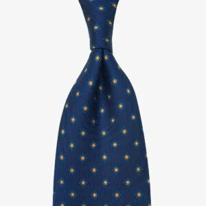 Shibumi Firenze mėlynas šilkinis kaklaraištis su gėlių raštu