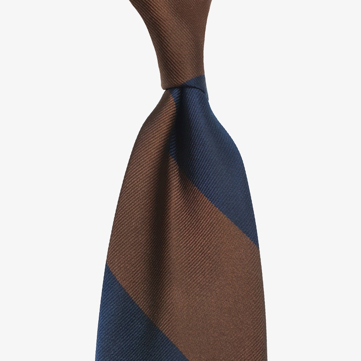 Shibumi Firenze mėlynas ir rudas dryžuotas šilkinis kaklaraištis