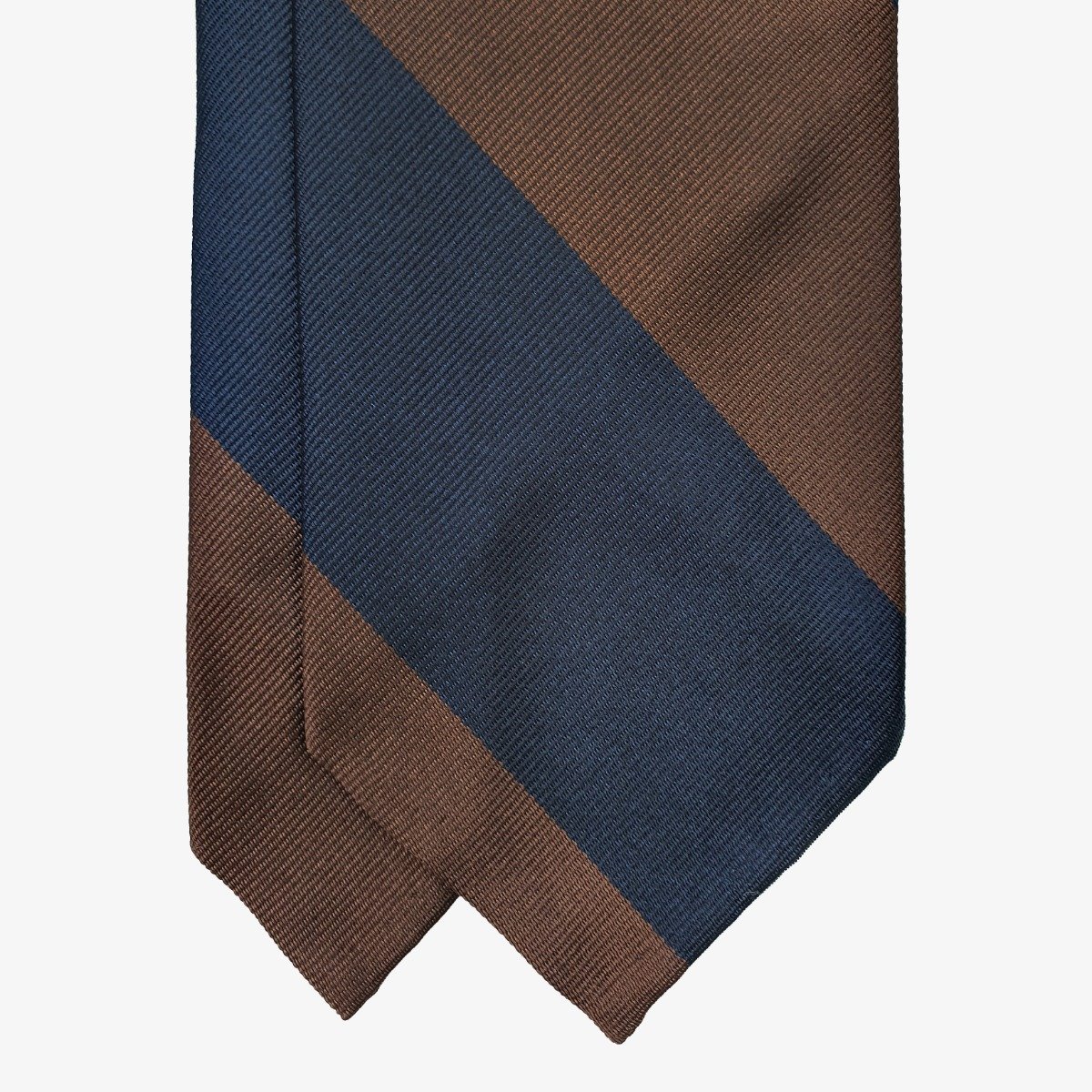 Shibumi Firenze mėlynas ir rudas dryžuotas šilkinis kaklaraištis