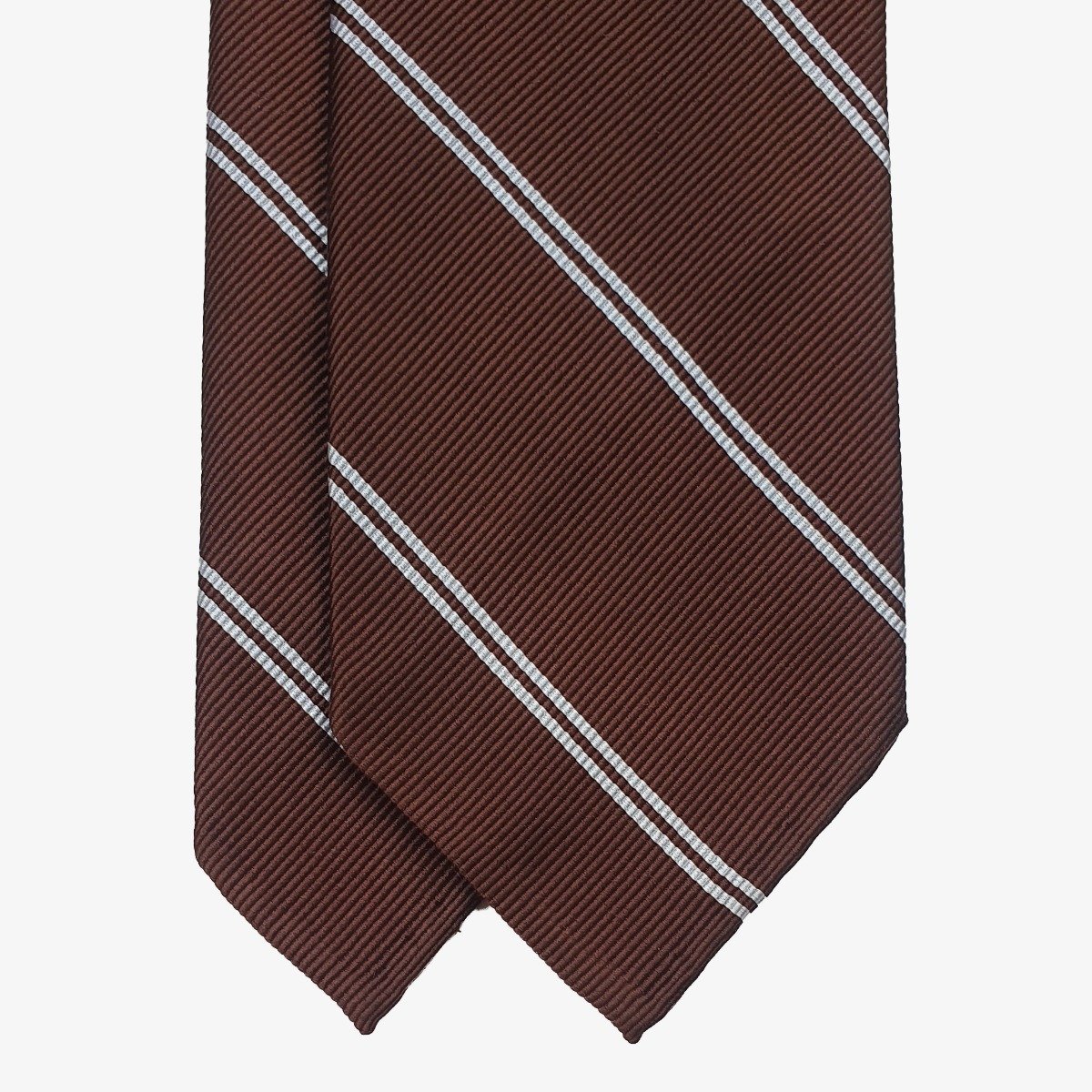 Shibumi Firenze brown repp striped silk tie with white stripes
