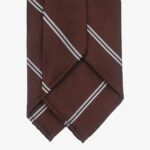 Shibumi Firenze brown repp striped silk tie with white stripes