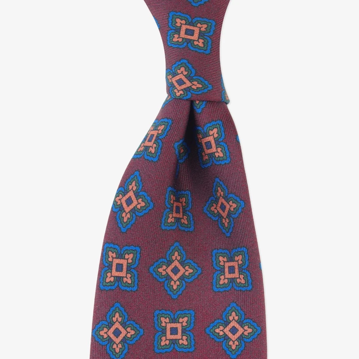 Shibumi Firenze burgundy Ancient Madder silk tie with medallion pattern