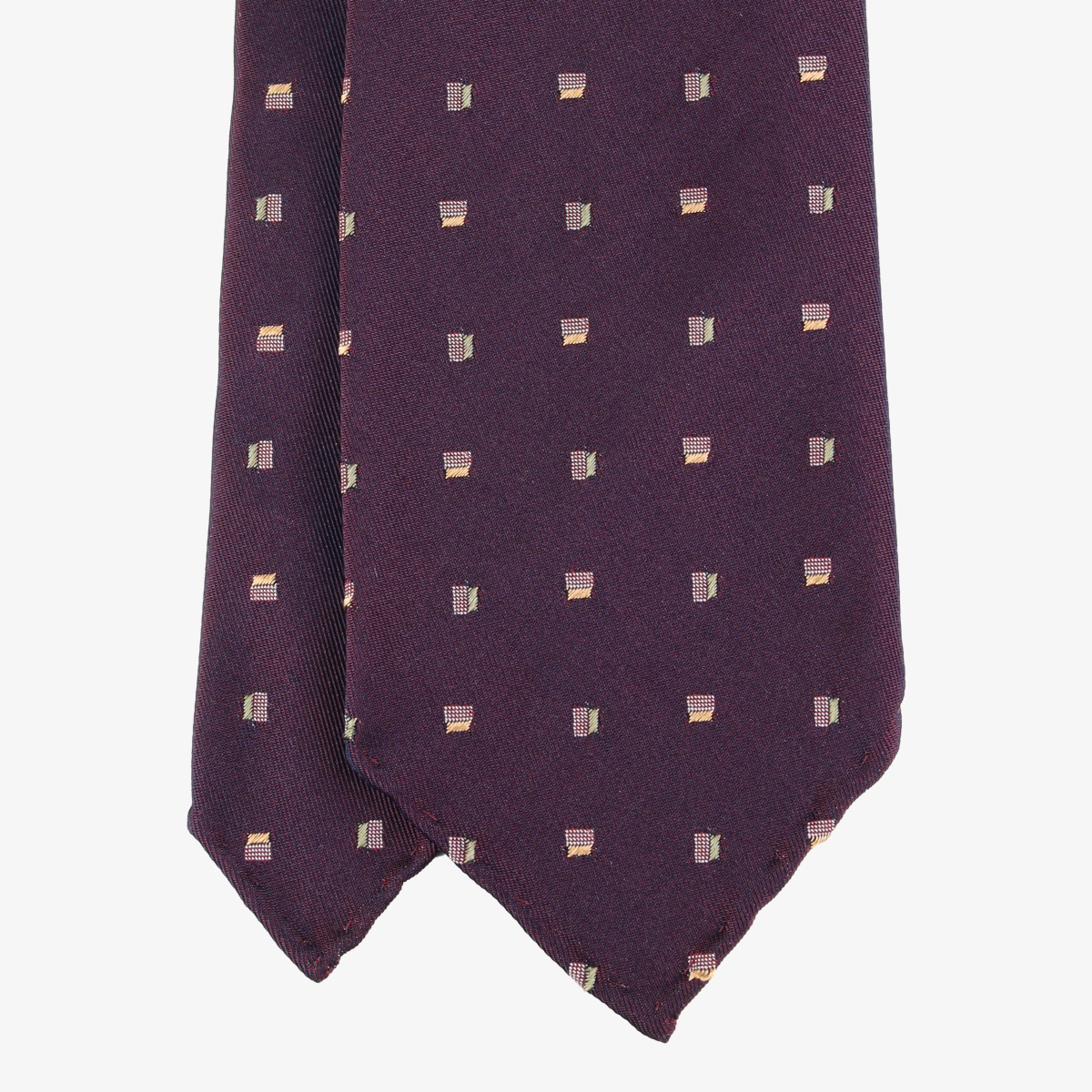 Shibumi Firenze burgundy jacquard silk tie with yellow square pattern