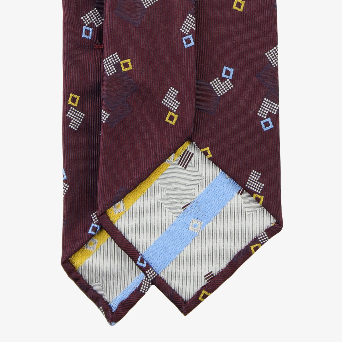 Shibumi Firenze burgundy Japanese silk tie with geometric pattern