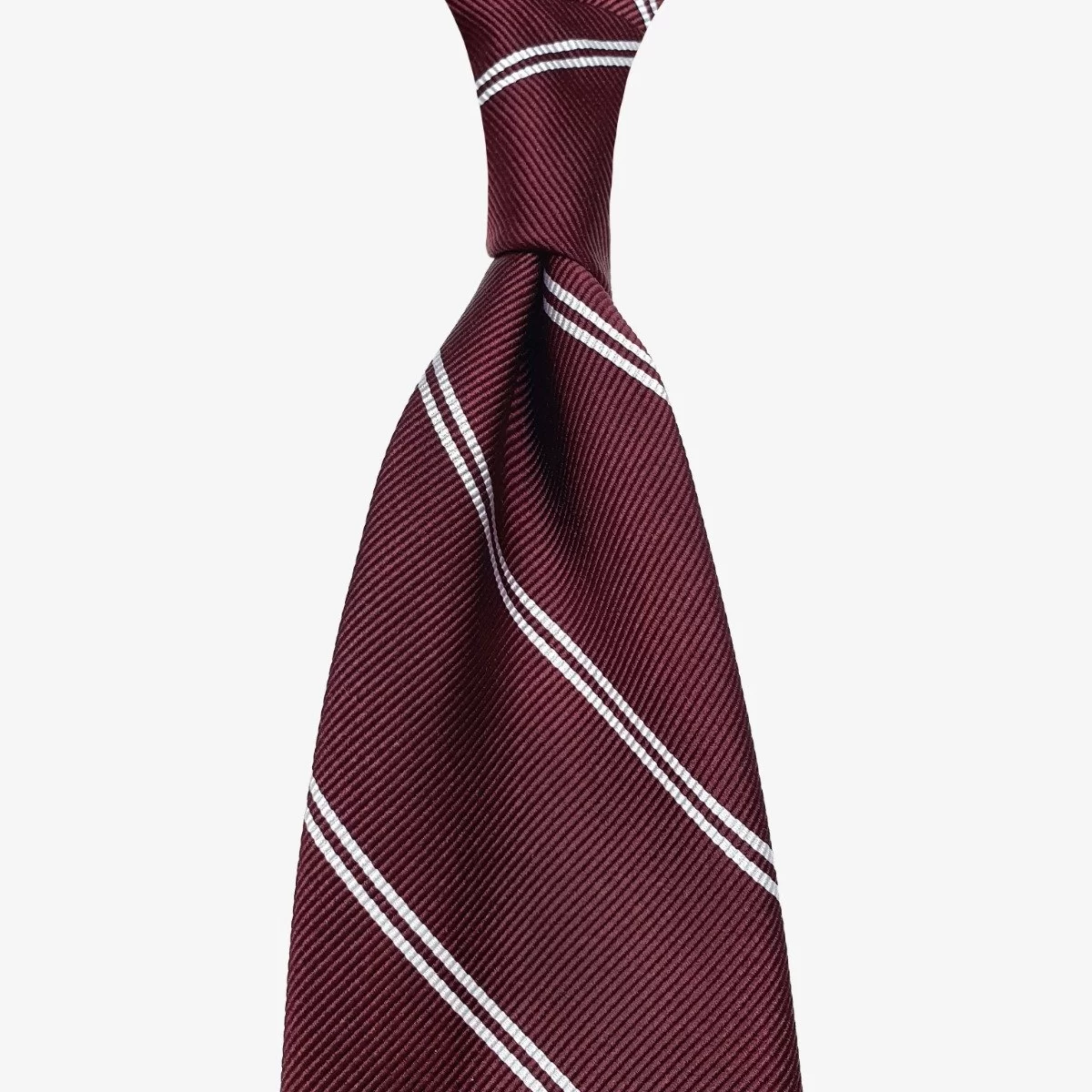 Shibumi Firenze burgundy repp striped silk tie with white stripes