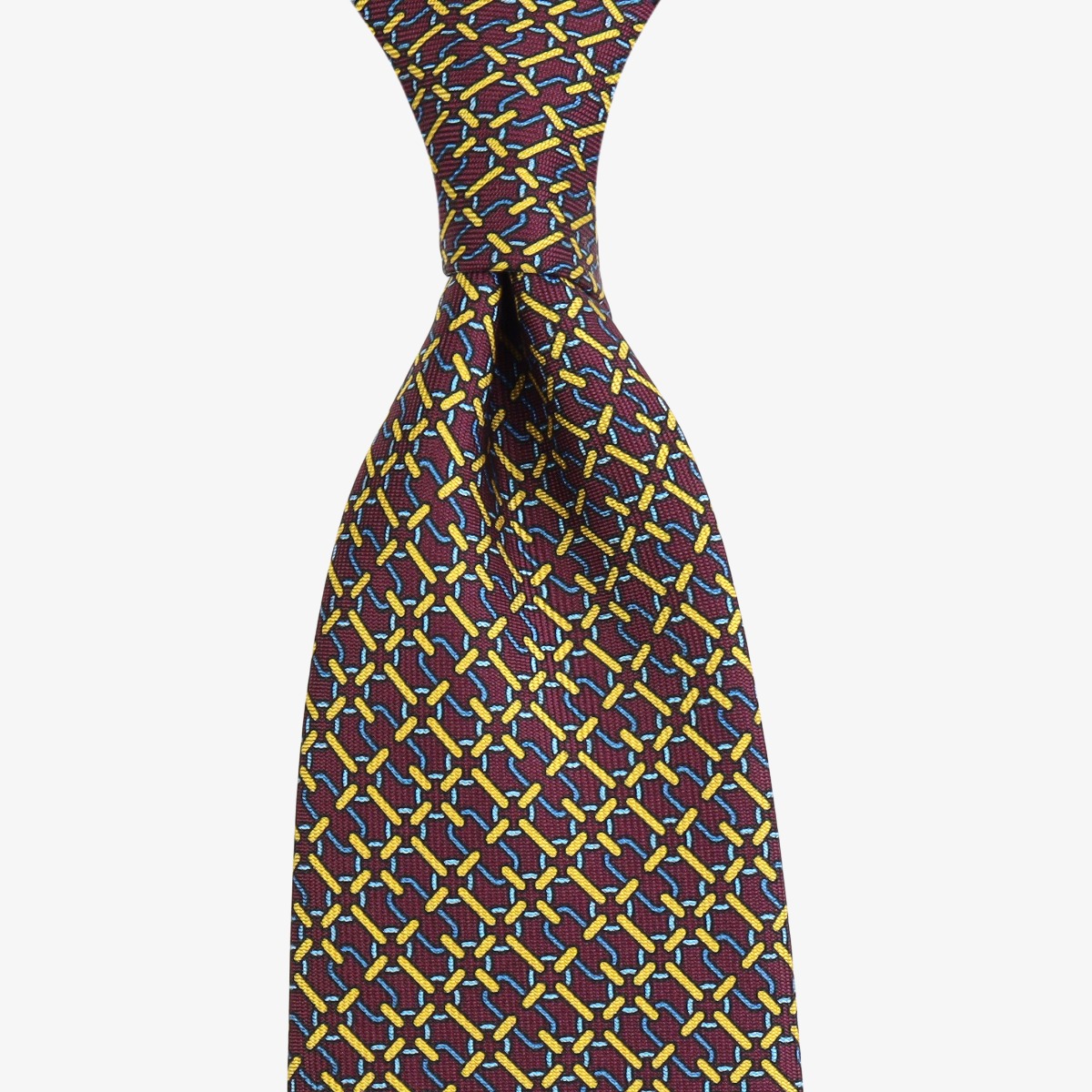 Shibumi Firenze tamsiai raudonas šilkinis kaklaraištis su grandinėlės raštu