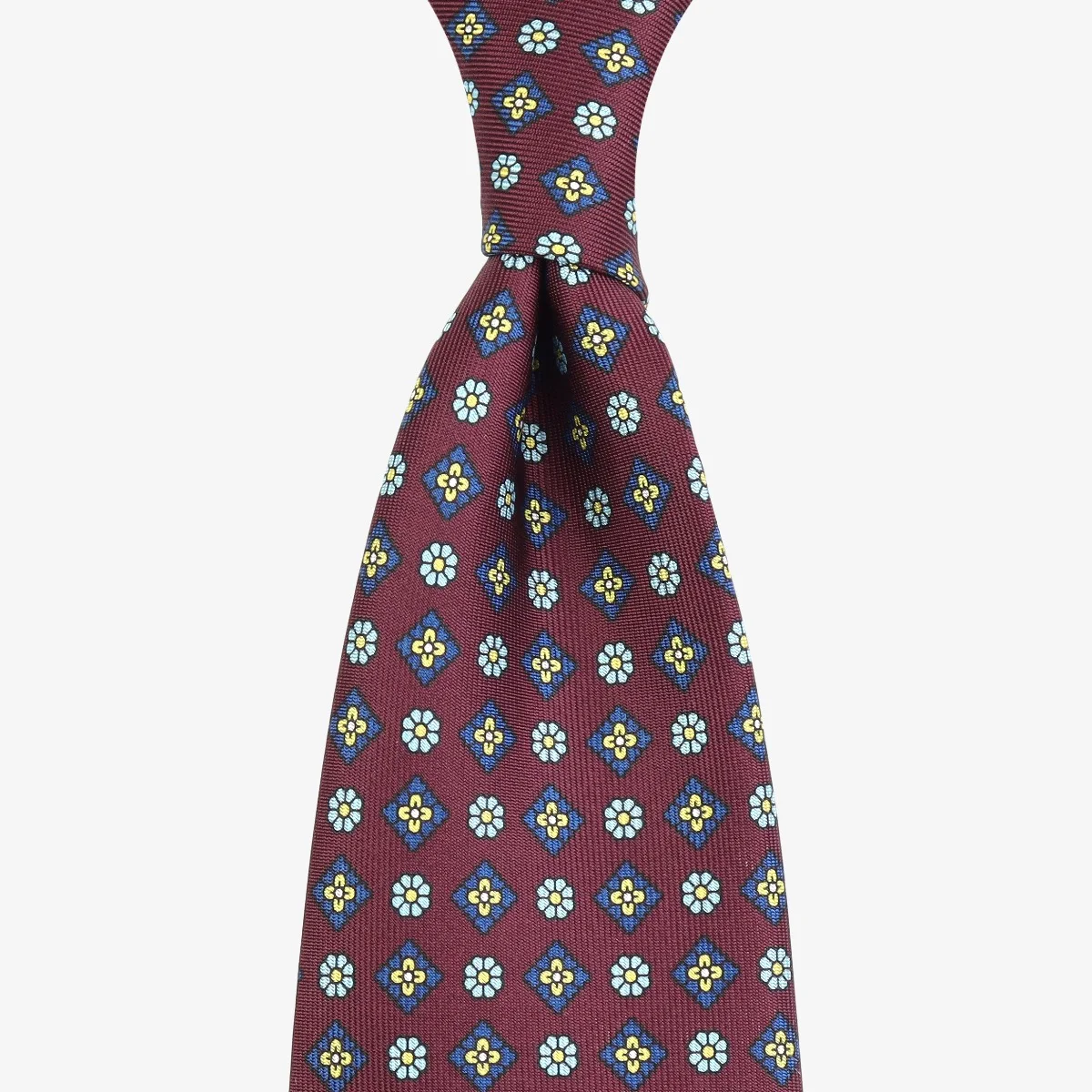 Shibumi Firenze burgundy silk tie with blue floral pattern