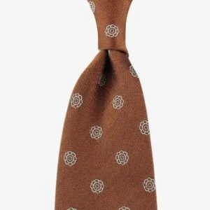 Shibumi Firenze Copper jacquard silk tie with white floral pattern