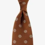 Shibumi Firenze copper Japanese jacquard repp silk tie with white floral pattern