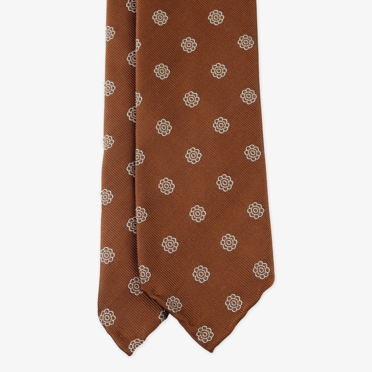 Shibumi Firenze copper Japanese jacquard repp silk tie with white floral pattern