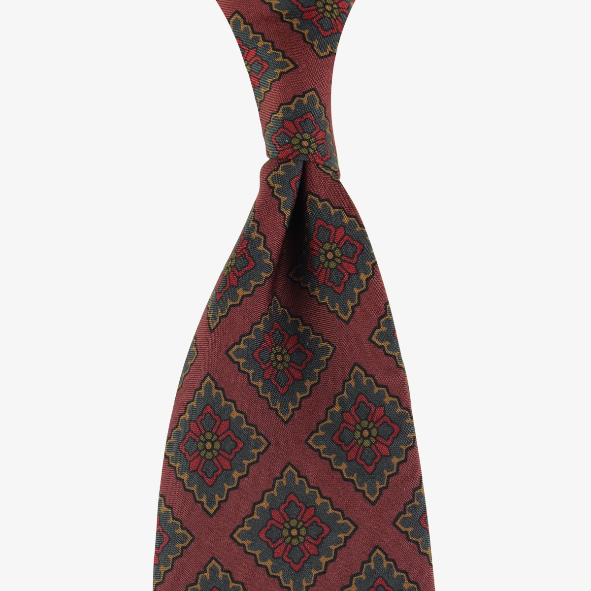 Shibumi Firenze copper Madder silk tie with medallion pattern