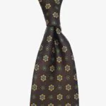 Shibumi Firenze 50oz tamsiai rudas šilkinis kaklaraištis su gėlių raštu