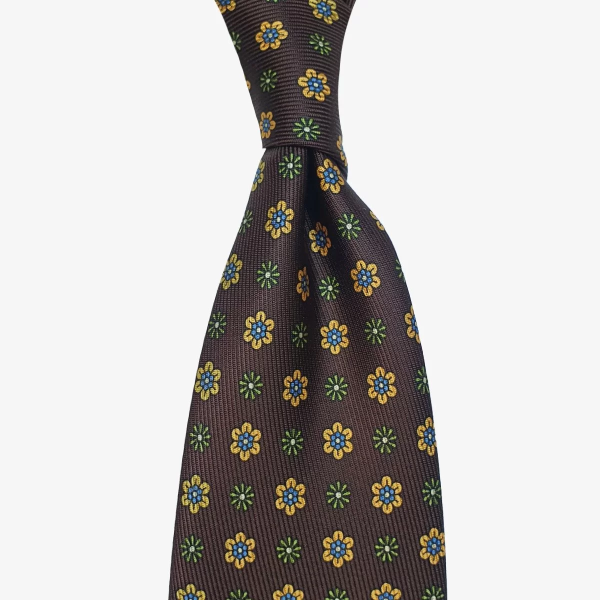 Shibumi Firenze 50oz dark brown silk tie with yellow flowers