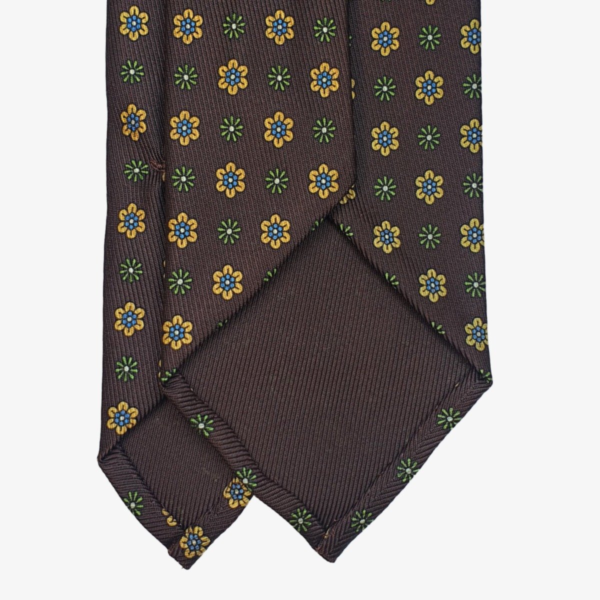 Shibumi Firenze 50oz dark brown silk tie with yellow floral pattern