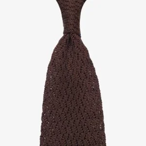 Shibumi Firenze tamsiai rudas zigzag nertas šilkinis kaklaraištis