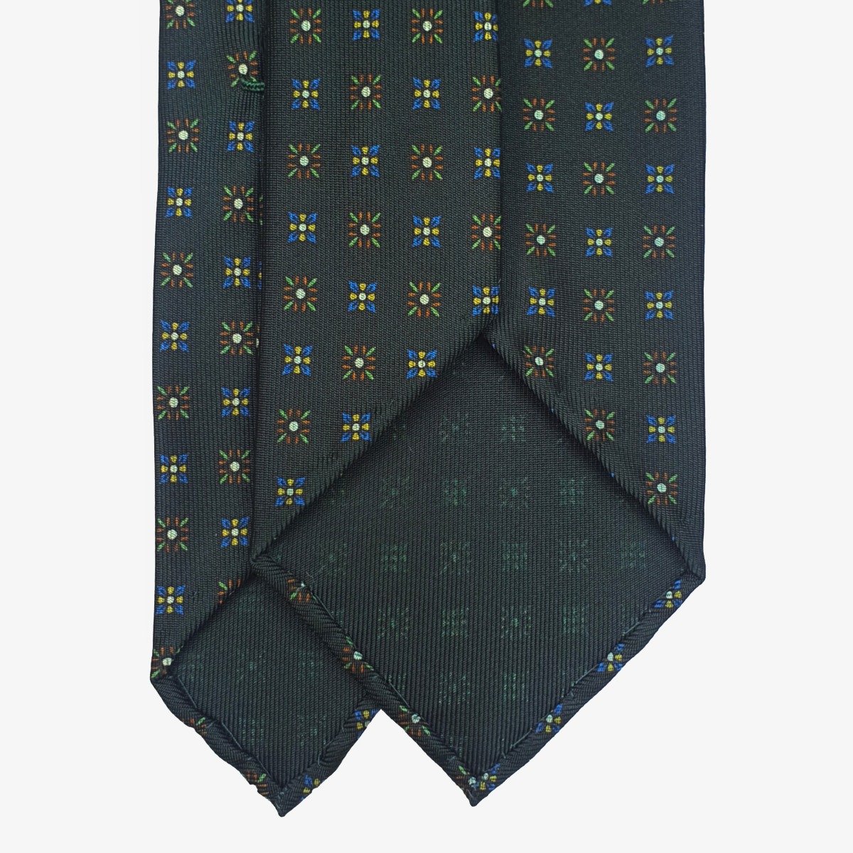 Shibumi Firenze madder green silk tie with yellow floral pattern