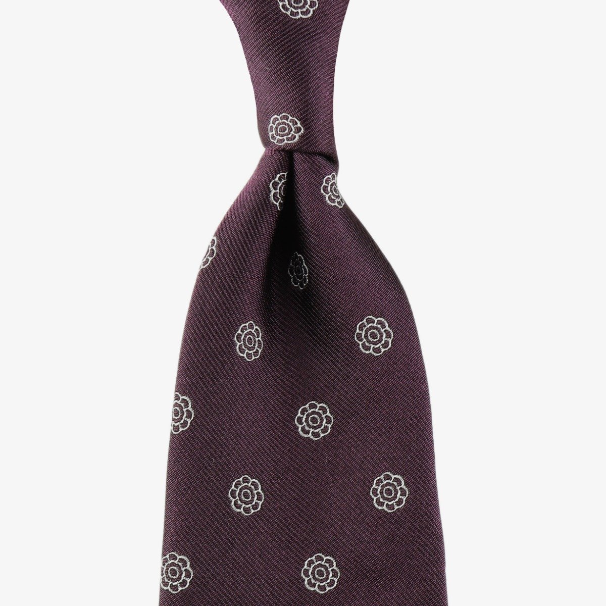 Shibumi Firenze eggplant silk tie with white floral pattern