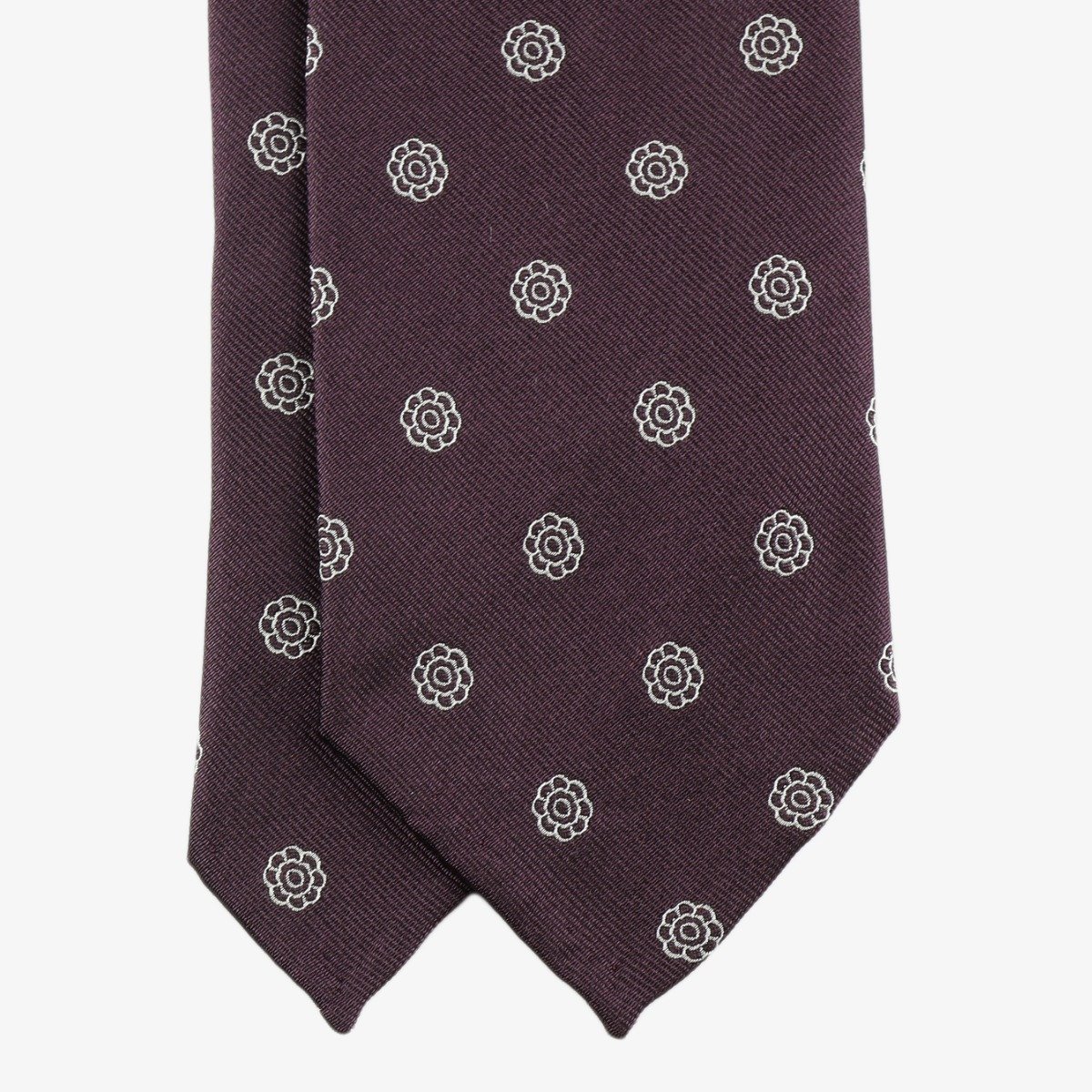 Shibumi Firenze eggplant silk tie with white floral pattern