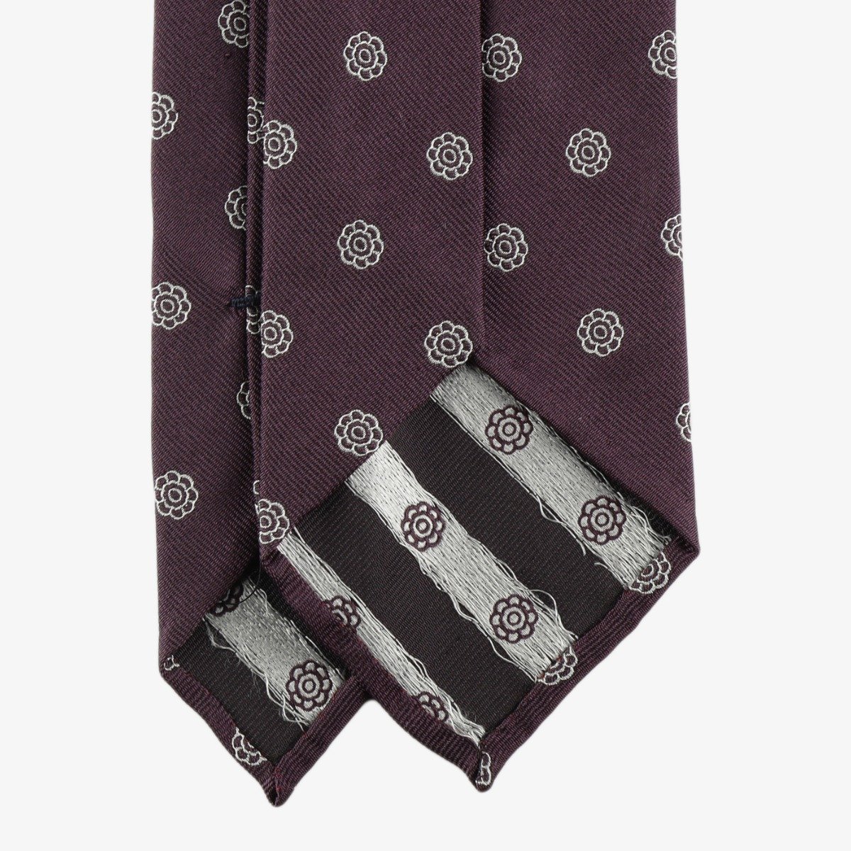 Shibumi Firenze baklažano spalvos šilkinis kaklaraištis su gėlių raštu III