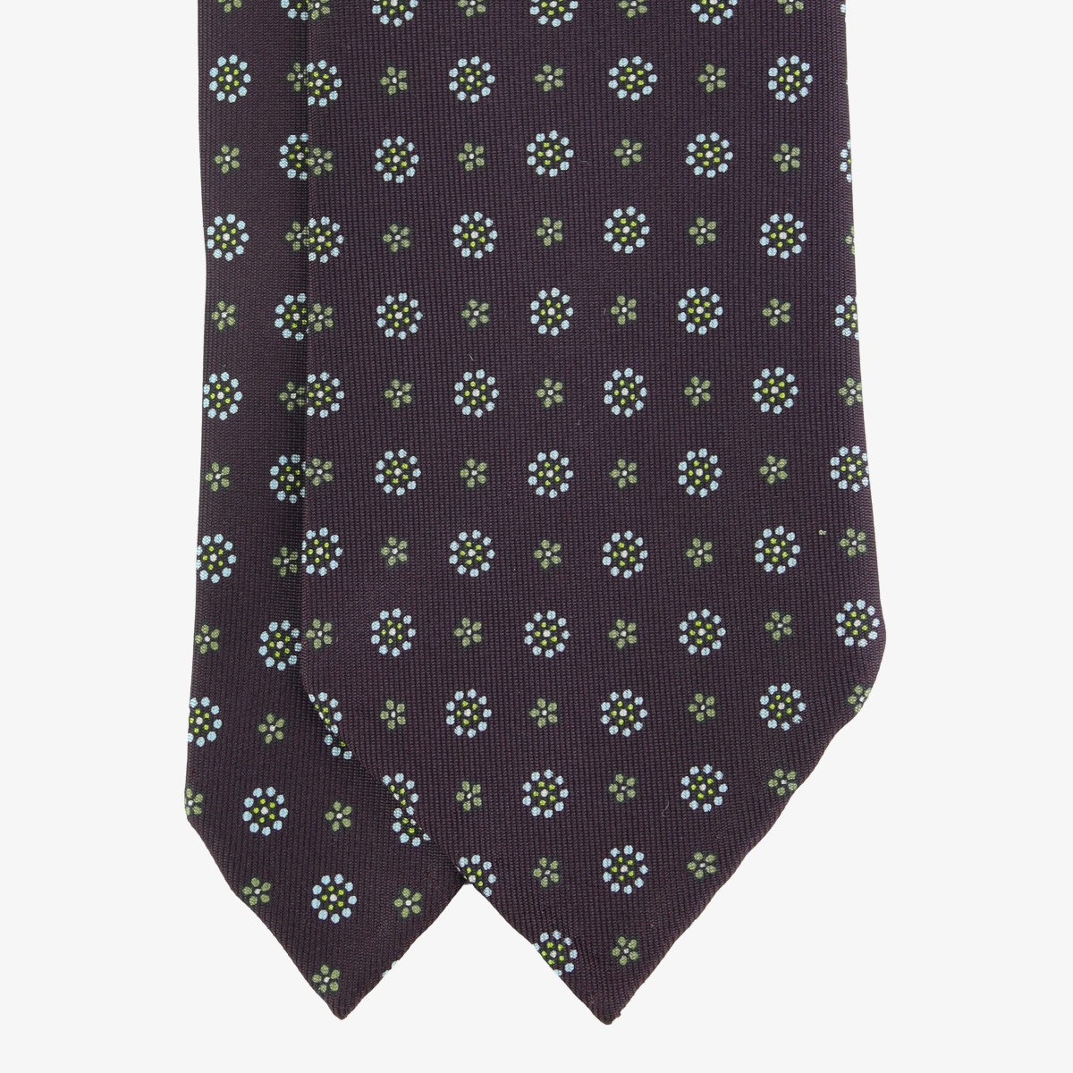 Shibumi Firenze eggplant silk tie with light blue floral pattern