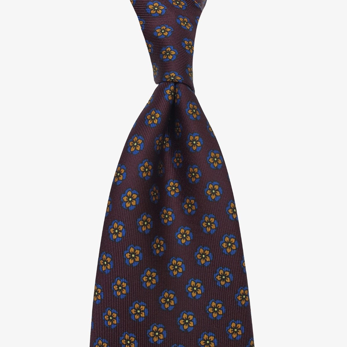 Shibumi Firenze baklažano spalvos šilkinis kaklaraištis su gėlių raštu