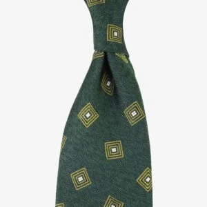 Shibumi Firenze forest green Japanese silk tie with geometric pattern