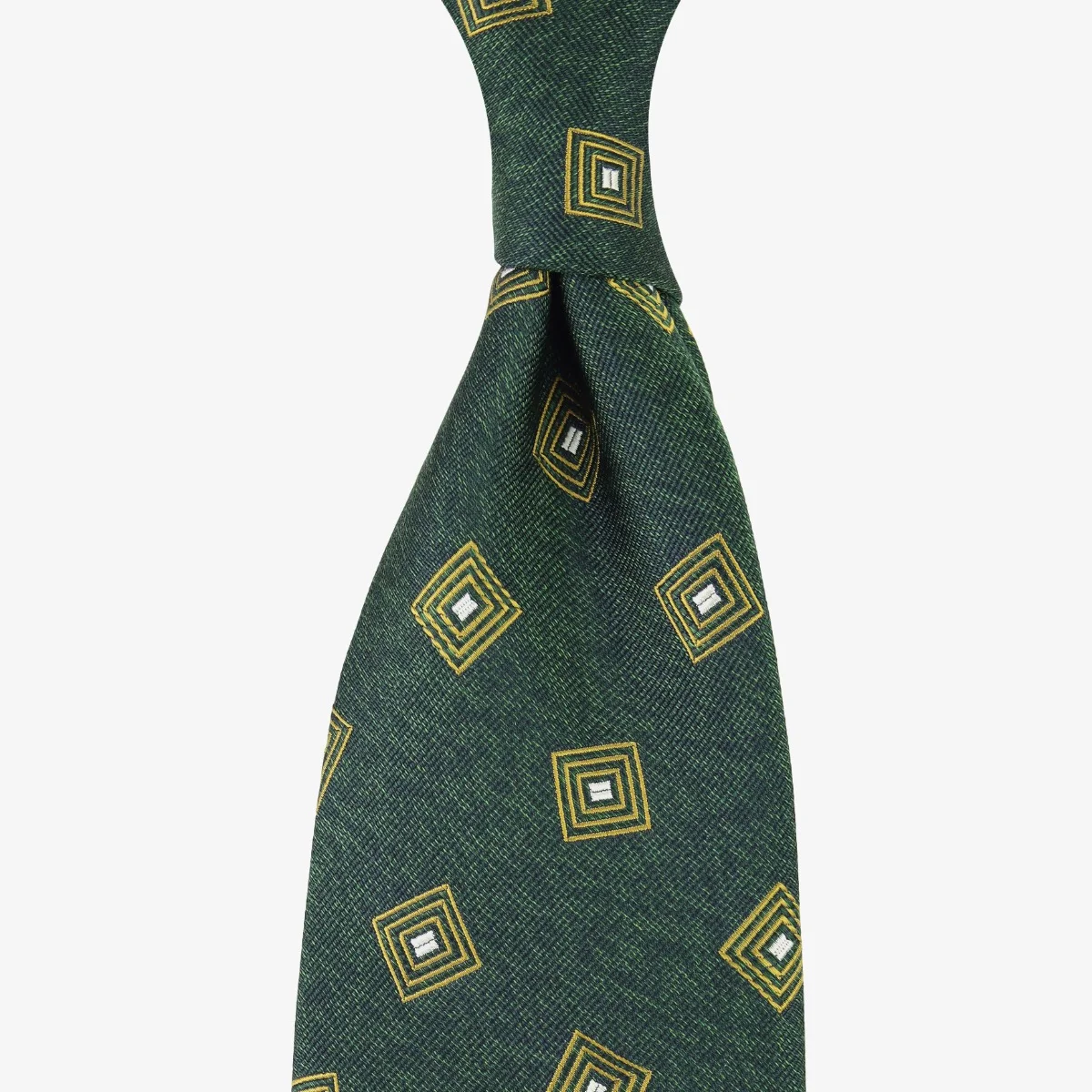 Shibumi Firenze forest green Japanese silk tie with yellow geometric pattern