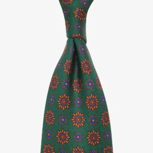 Shibumi Firenze green ancient madder silk tie with orange and blue flowers