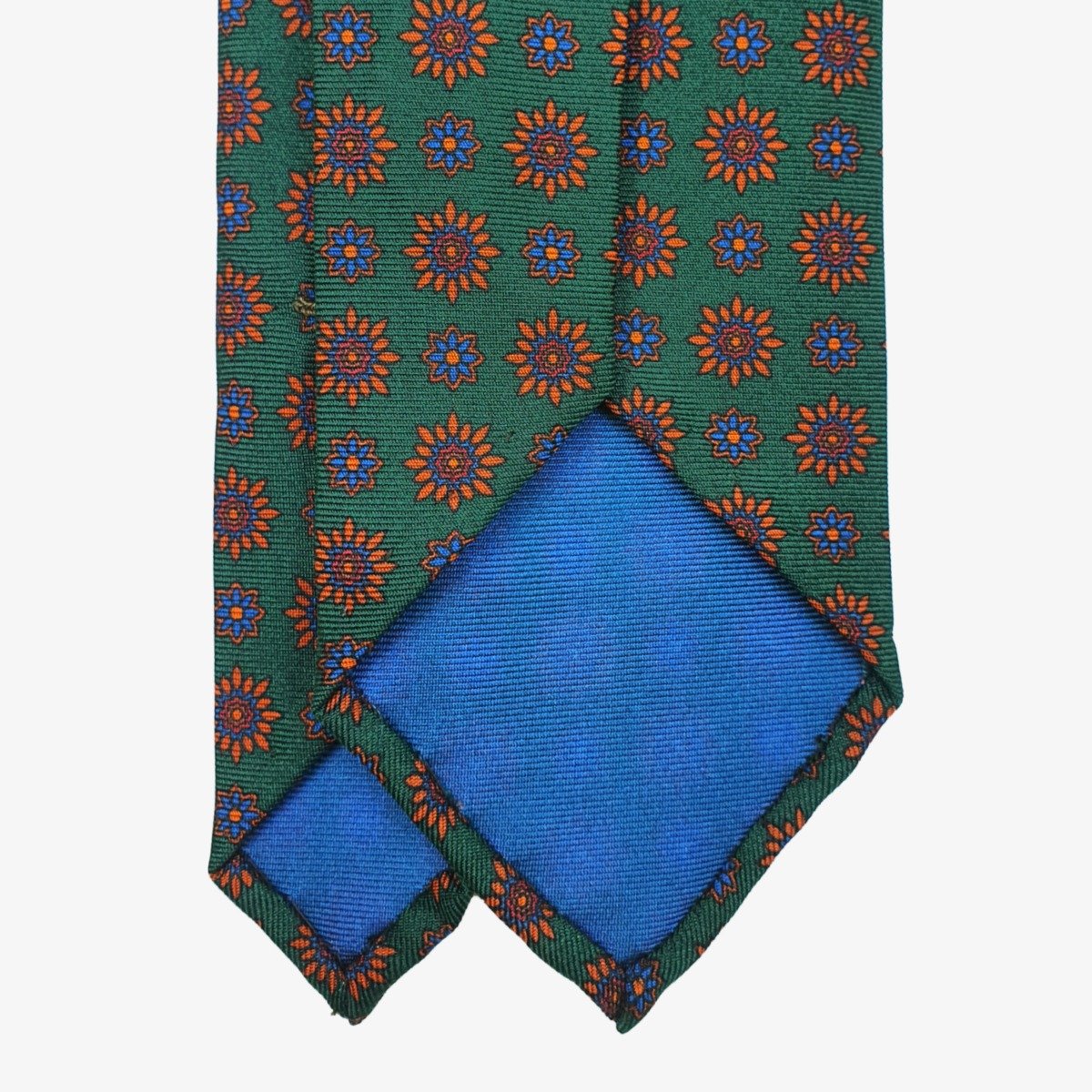 Shibumi Firenze green ancient madder silk tie with orange and blue flowers