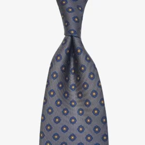 Shibumi Firenze pilkas šilkinis kaklaraištis su gėlių raštu