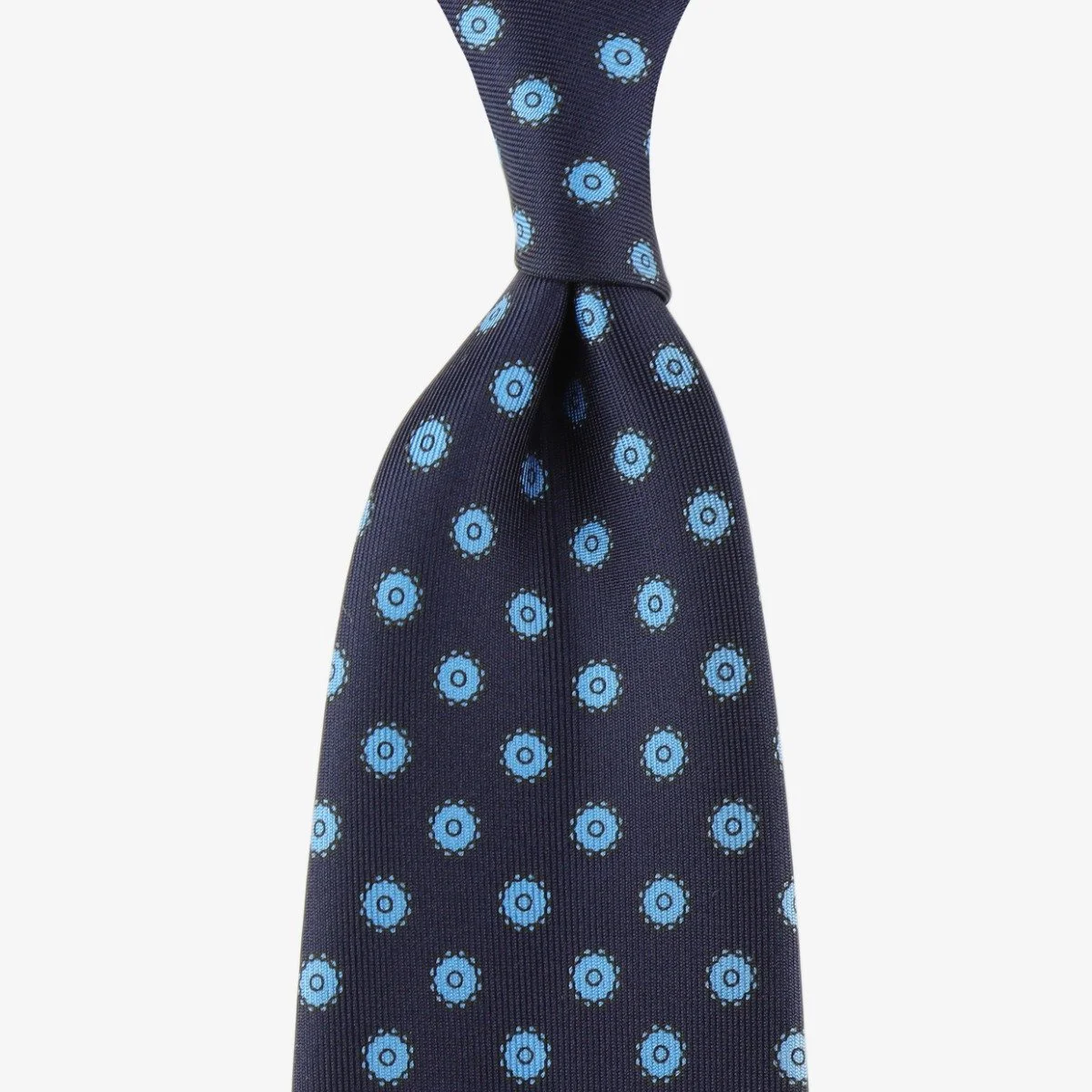 Shibumi Firenze tamsiai mėlynas šilkinis kaklaraištis su apskritimų raštu