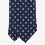 Shibumi Firenze tamsiai mėlynas šilkinis kaklaraištis su apskritimų raštu