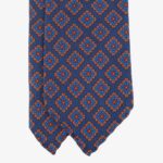Shibumi Firenze navy ancient madder silk tie with orange and blue square pattern
