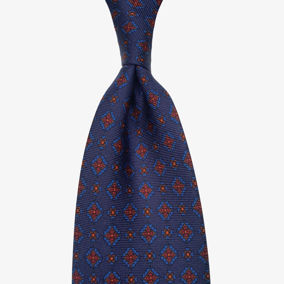 Shibumi Firenze navy ancient madder silk tie with floral pattern