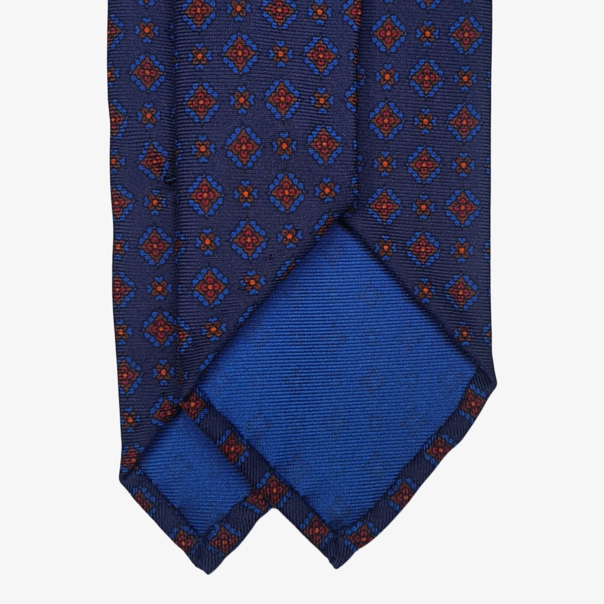 Shibumi Firenze navy ancient madder silk tie with orange flowers