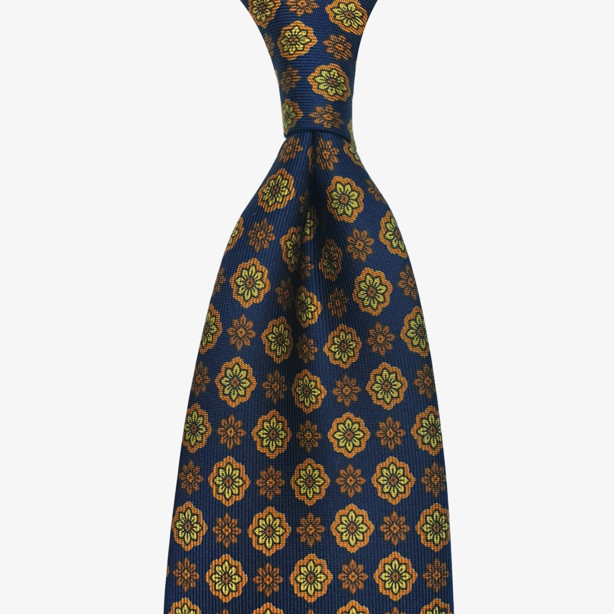 Shibumi Firenze navy blue silk tie with yellow flowers
