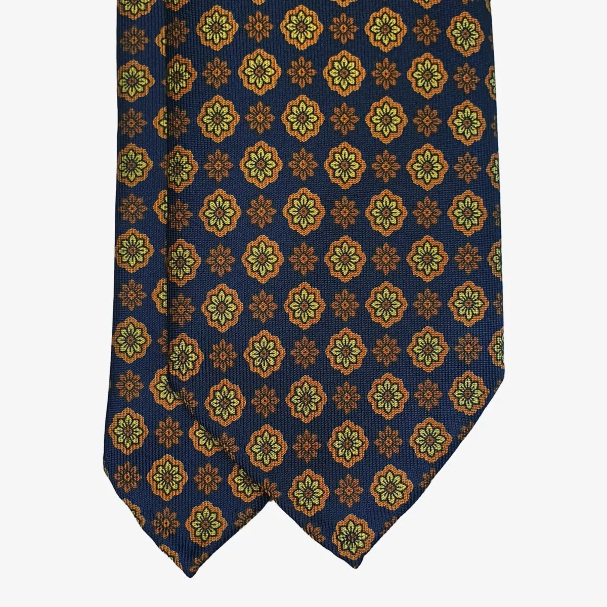 Shibumi Firenze navy blue silk tie with yellow flowers