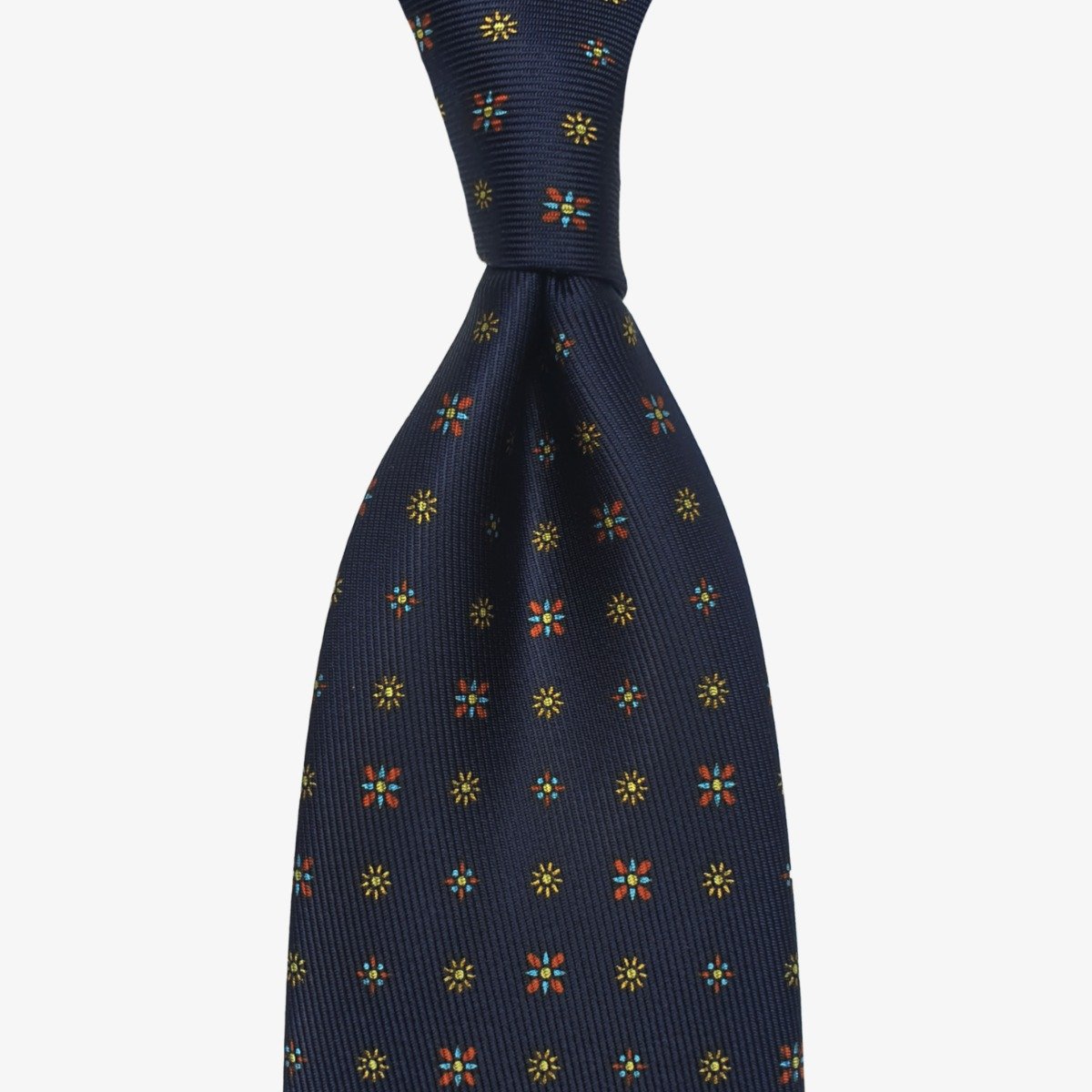 Shibumi Firenze 50oz navy blue silk tie with yellow floral pattern