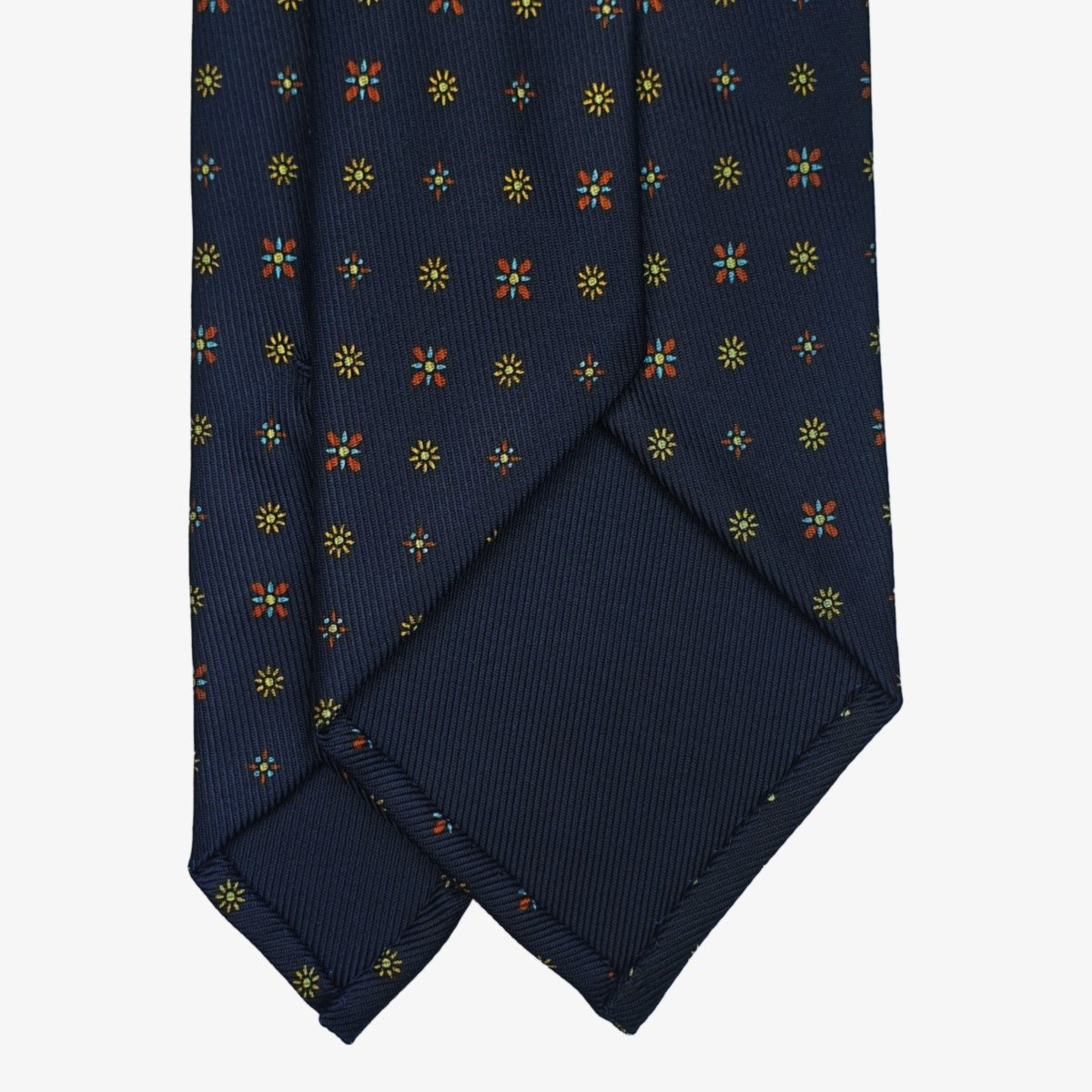 Shibumi Firenze 50oz navy blue silk tie with yellow flowers
