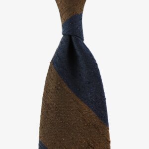 Shibumi Firenze navy and brown block stripe grenadine silk tie