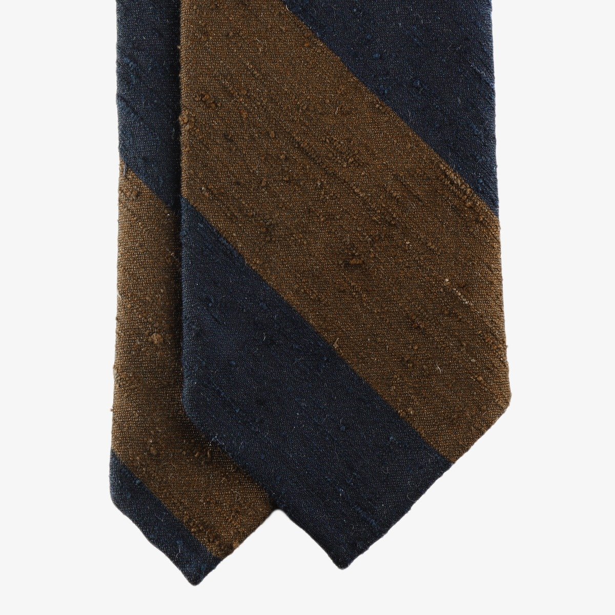 Shibumi Firenze navy and brown block stripe shantung silk tie