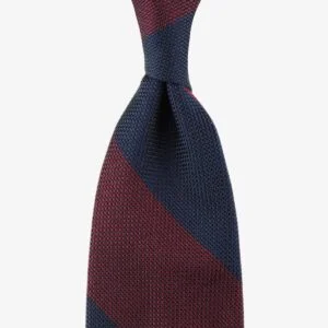 Shibumi Firenze tamsai mėlynas ir tamsiai raudonas grenadino audimo dryžuotas šilkinis kaklaraištis