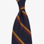 Shibumi Firenze navy Mogador silk and cotton striped tie with yellow and red stripes