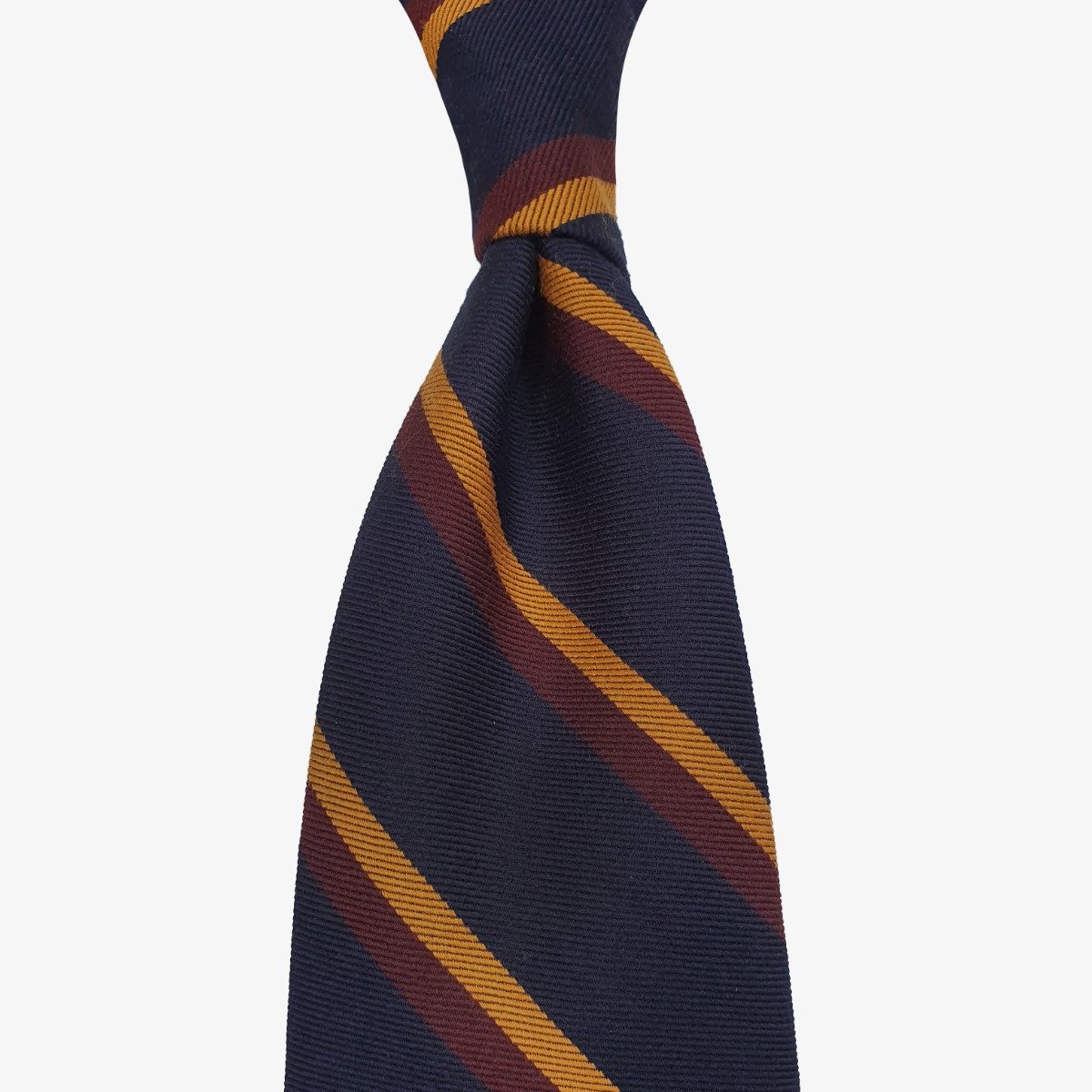 Shibumi Firenze navy Mogador silk and cotton striped tie with yellow and red stripes