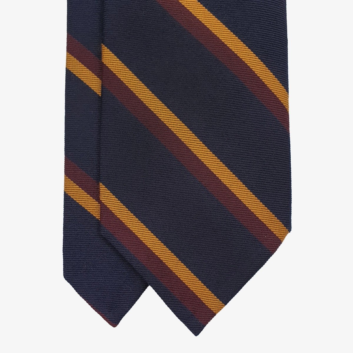 Shibumi Firenze navy Mogador silk and cotton striped tie with yellow and red stripes