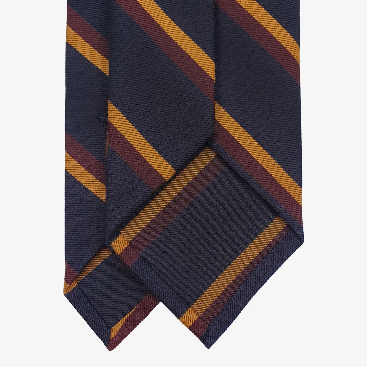 Shibumi Firenze navy Mogador silk and cotton striped tie with yellow and red stripes