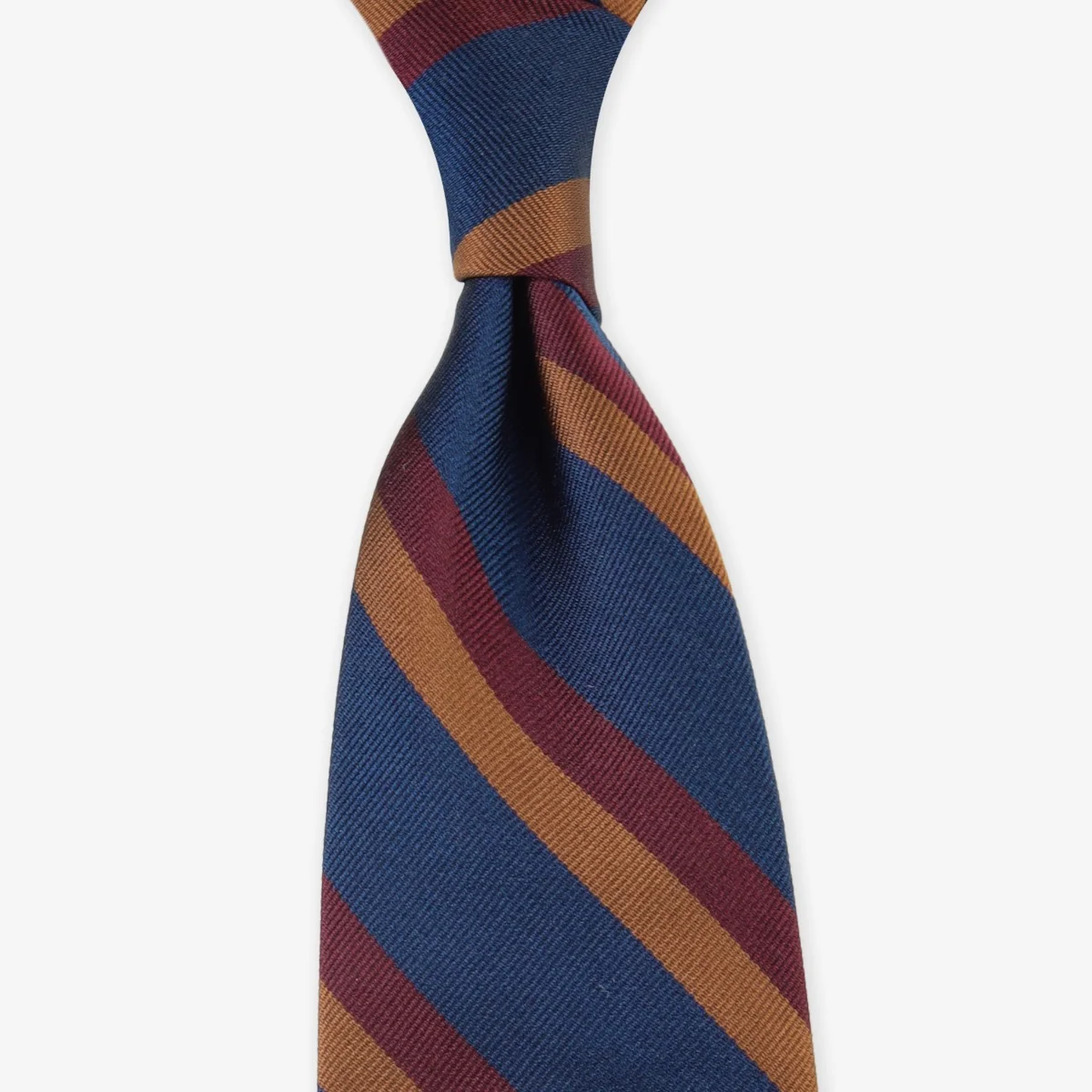 Shibumi Firenze navy silk striped tie with burgundy and yellow stripes