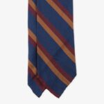 Shibumi Firenze navy silk striped tie with burgundy and yellow stripes
