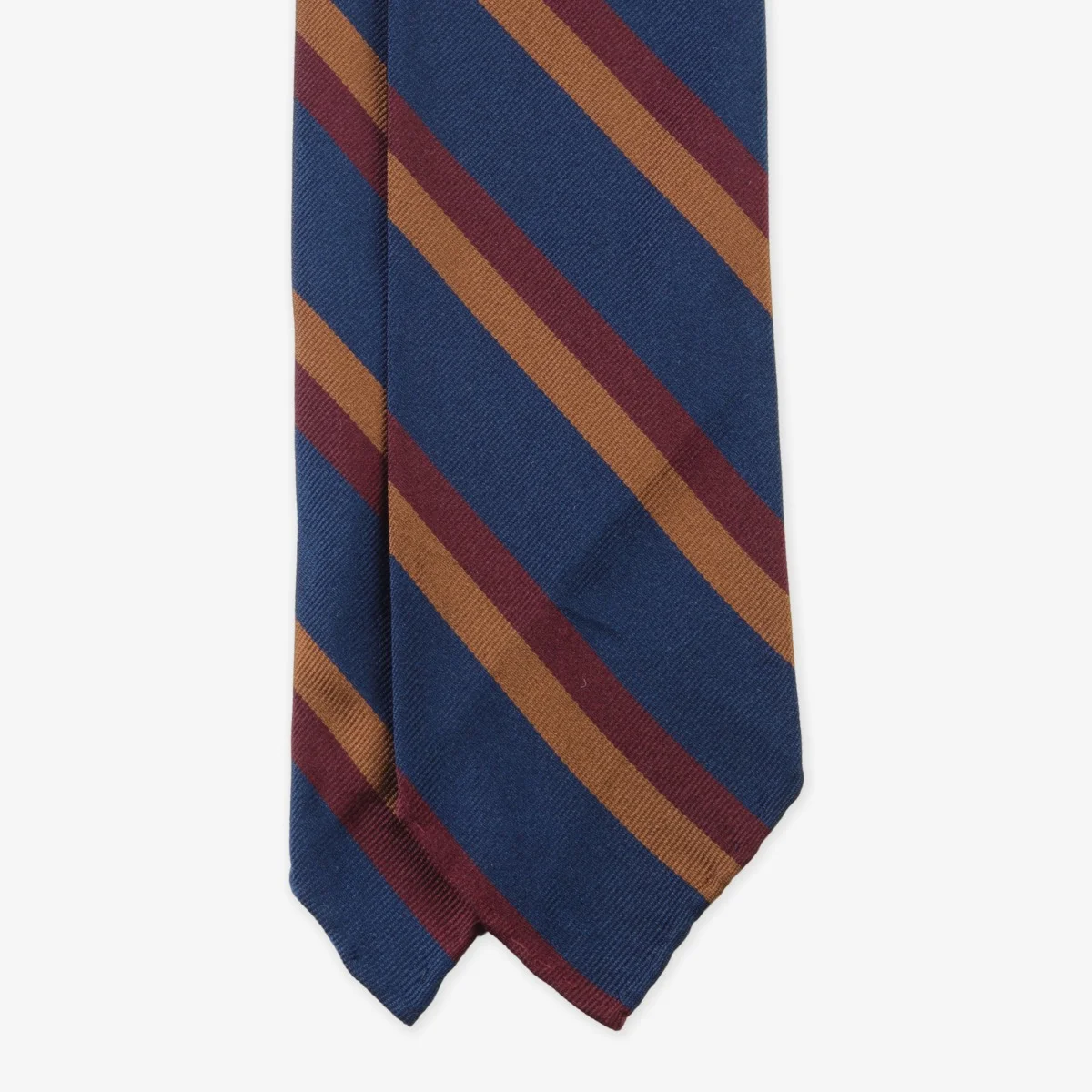 Shibumi Firenze navy silk striped tie with burgundy and yellow stripes